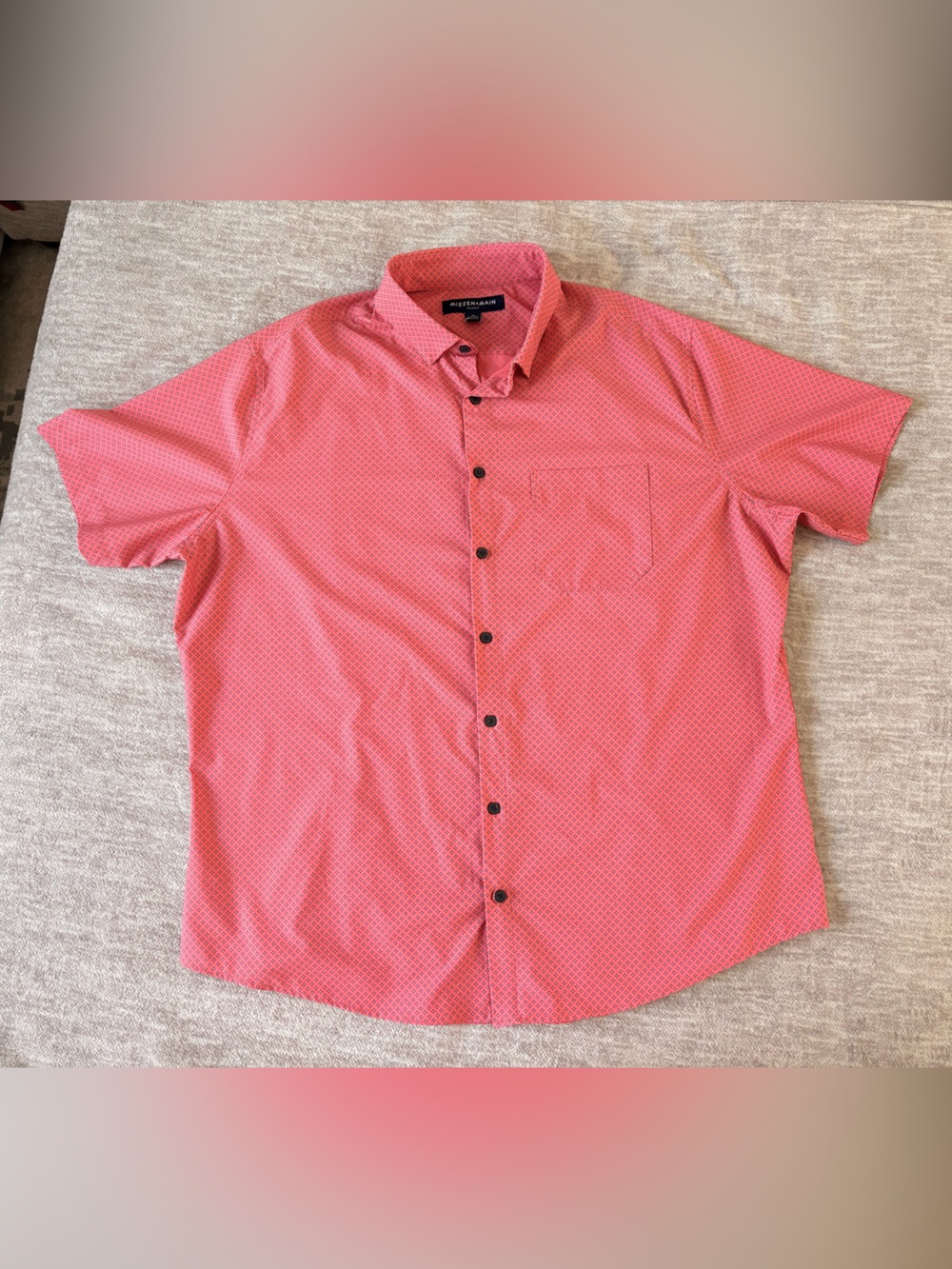 Mizzen+Main Coral Pink Short Sleeve Button-Up with Micro Diamond Print